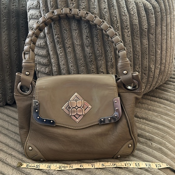 BCBGMaxAzria Gray Shoulder Bag Handbag Braided Handle Cool Turn-Lock Feature - Picture 7 of 17